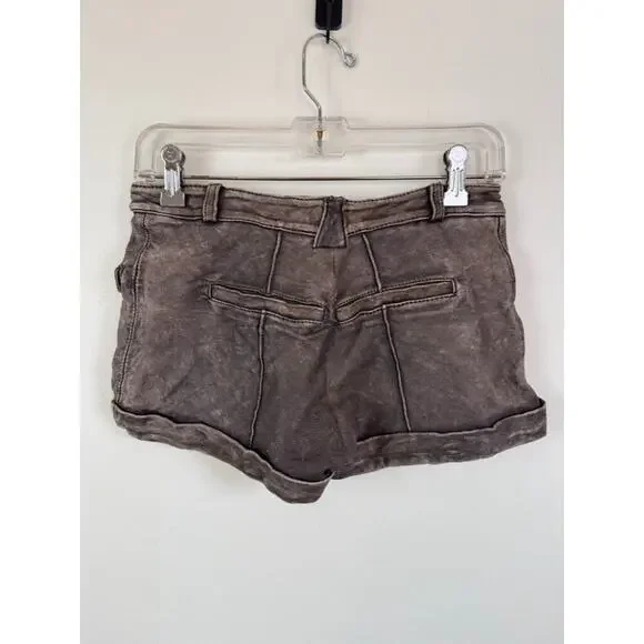 Doma Lamb Leather Mini Shorts 28" S Grey Brown Washed Vintage Finish $500 - Picture 2 of 16